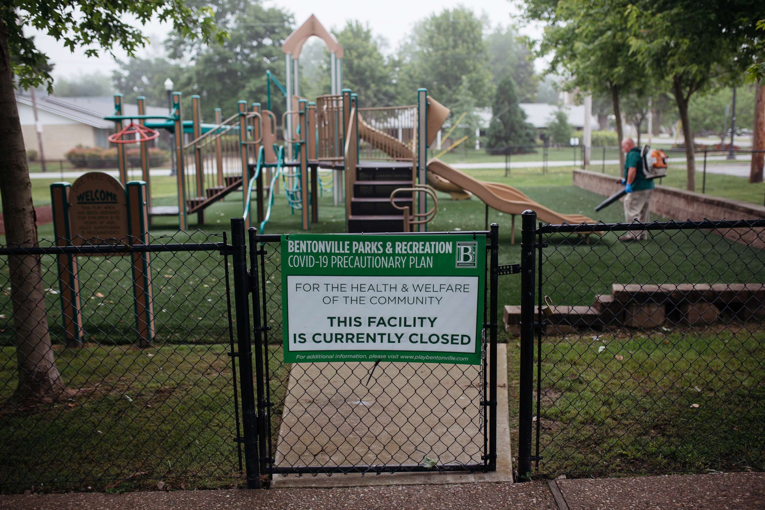PHOTO: A park stands temporarily closed in Bentonville, Arkansas, May 28, 2020.