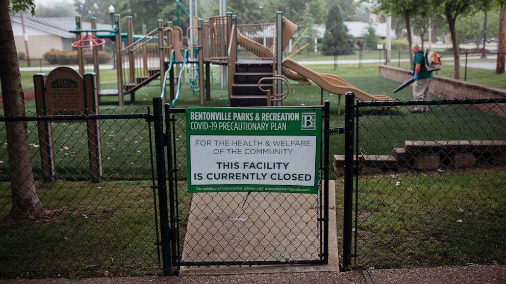 PHOTO: A park stands temporarily closed in Bentonville, Arkansas, May 28, 2020.