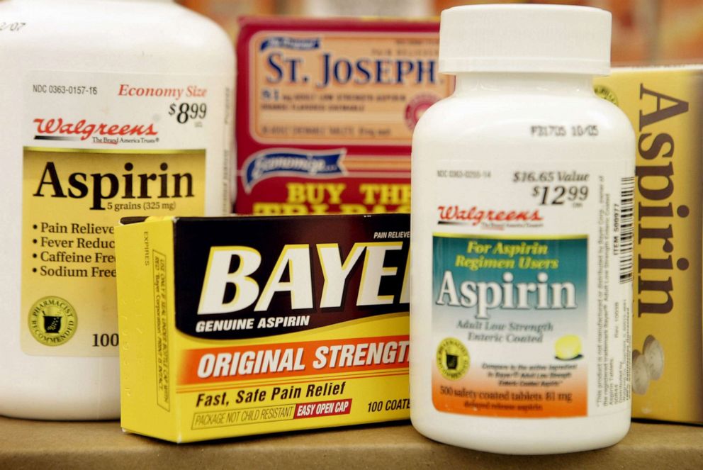 PHOTO: Aspirin products sit on the shelf at a Walgreens drug store May 26, 2004 in Chicago, May 26, 2004.