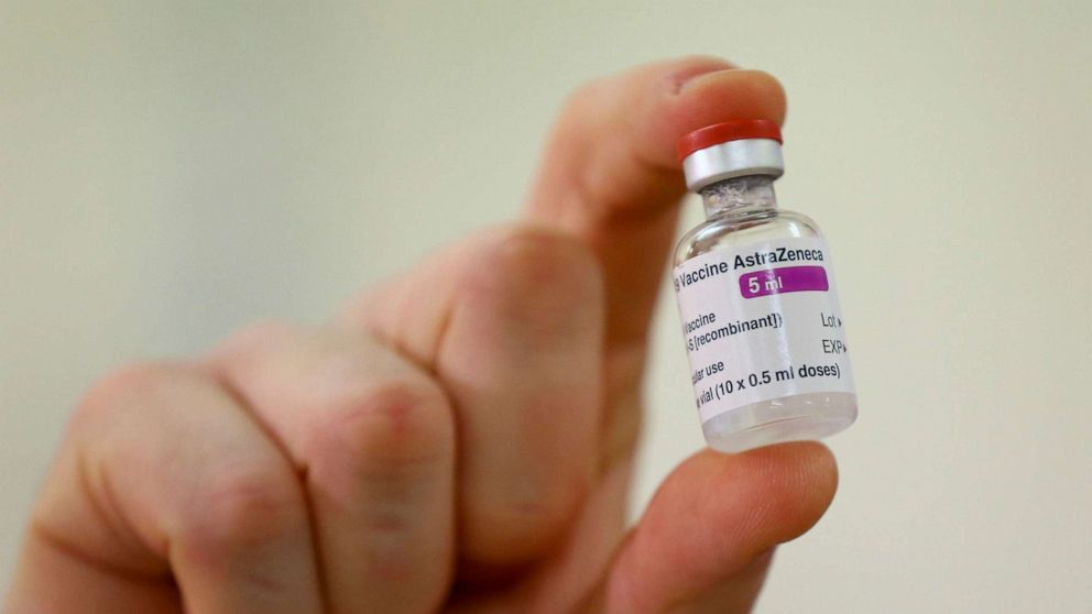 PHOTO: A vial of the COVID-19 vaccine developed by Oxford University and U.K.-based drugmaker AstraZeneca is checked as they arrive at the Princess Royal Hospital in Haywards Heath, England, Jan. 2, 2021.