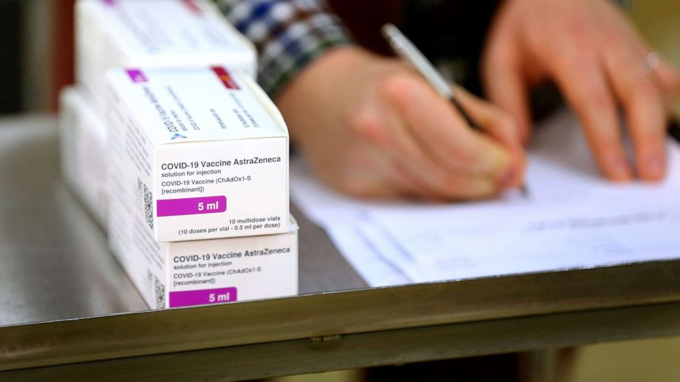 PHOTO: Doses of the Oxford University/AstraZeneca COVID-19 vaccine are logged by a technical officer, after they arrive at the Princess Royal Hospital in Haywards Heath, West Sussex, Britain, Jan. 2, 2021.