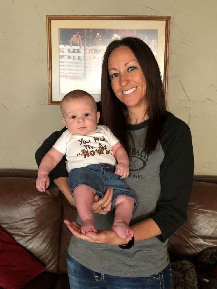 PHOTO: Bliss Coulter holds her son Stetson, the first person carried by both mothers during pregnancy. Bliss carried Stetson for 5 days as his embryo formed.