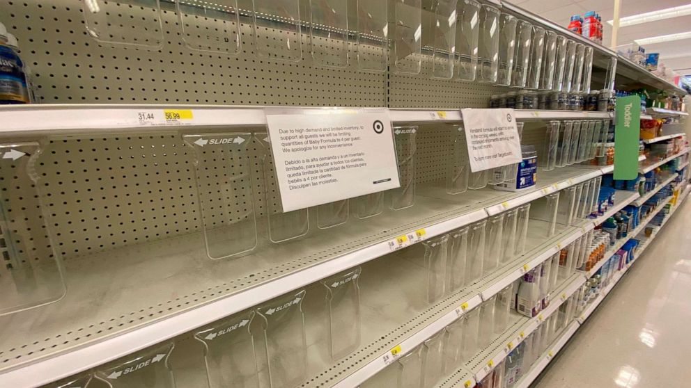PHOTO: Normally fully stocked shelves of baby forumala are empty in a Target store in Queens, New York, June 23, 2022.