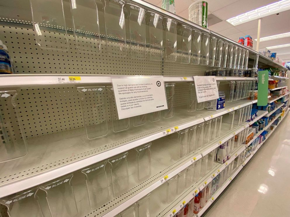 PHOTO: Normally fully stocked shelves of baby forumala are empty in a Target store in Queens, New York, June 23, 2022.