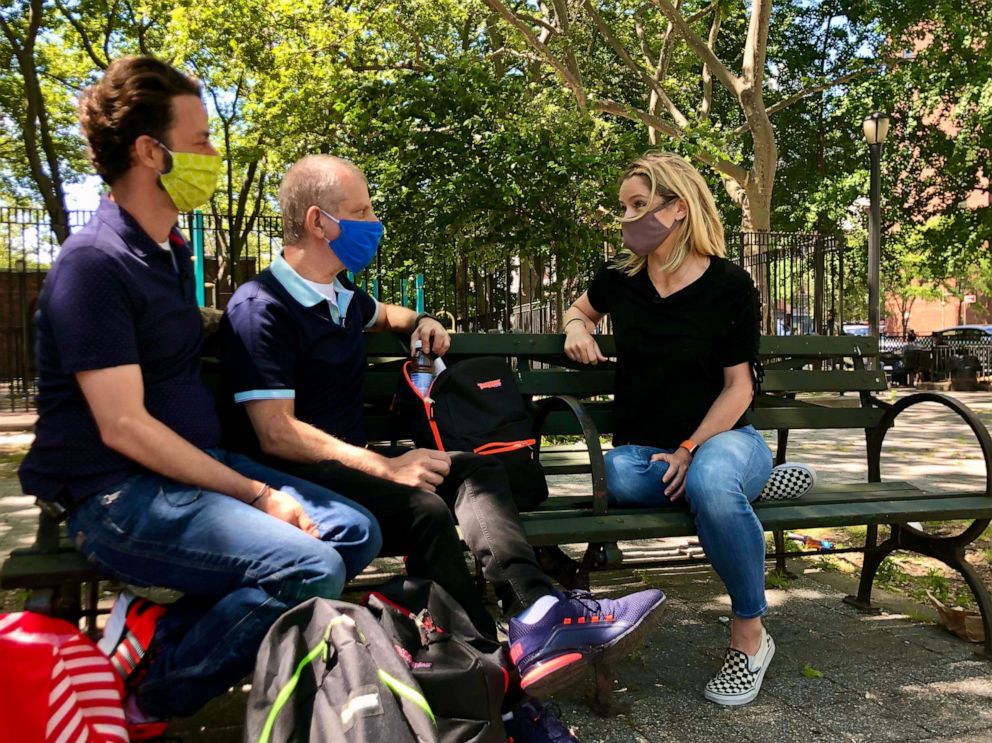PHOTO: ABC News' Sara Haines sits with Jayson Conner and Jeffrey Newman on Manhattan's Lower East Side.