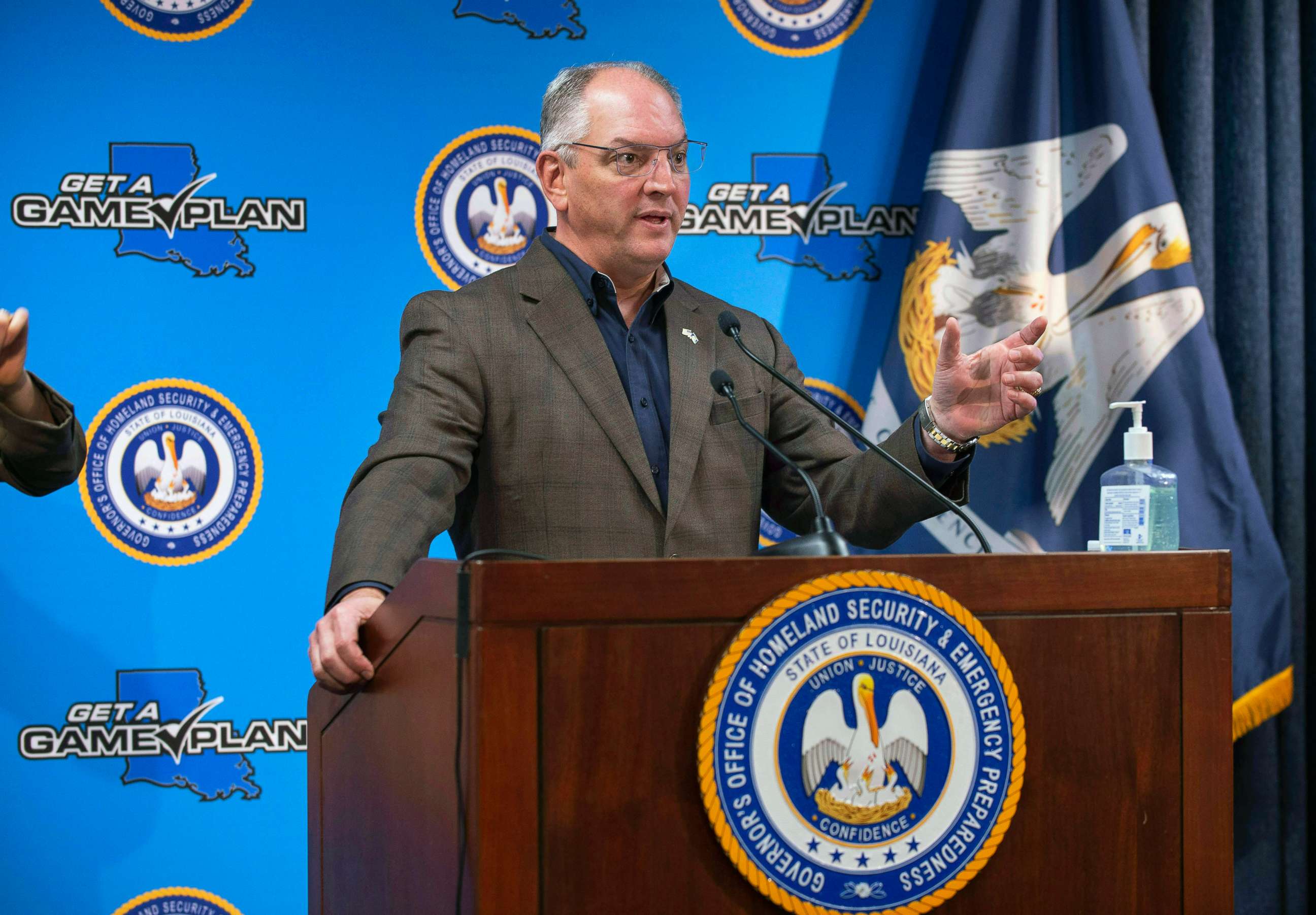 PHOTO: Louisiana Gov. John Bel Edwards speaks at a briefing on the state's current situation dealing with the novel coronavirus COVID-19 public health threat, April 14, 2020 in Baton Rouge, La.