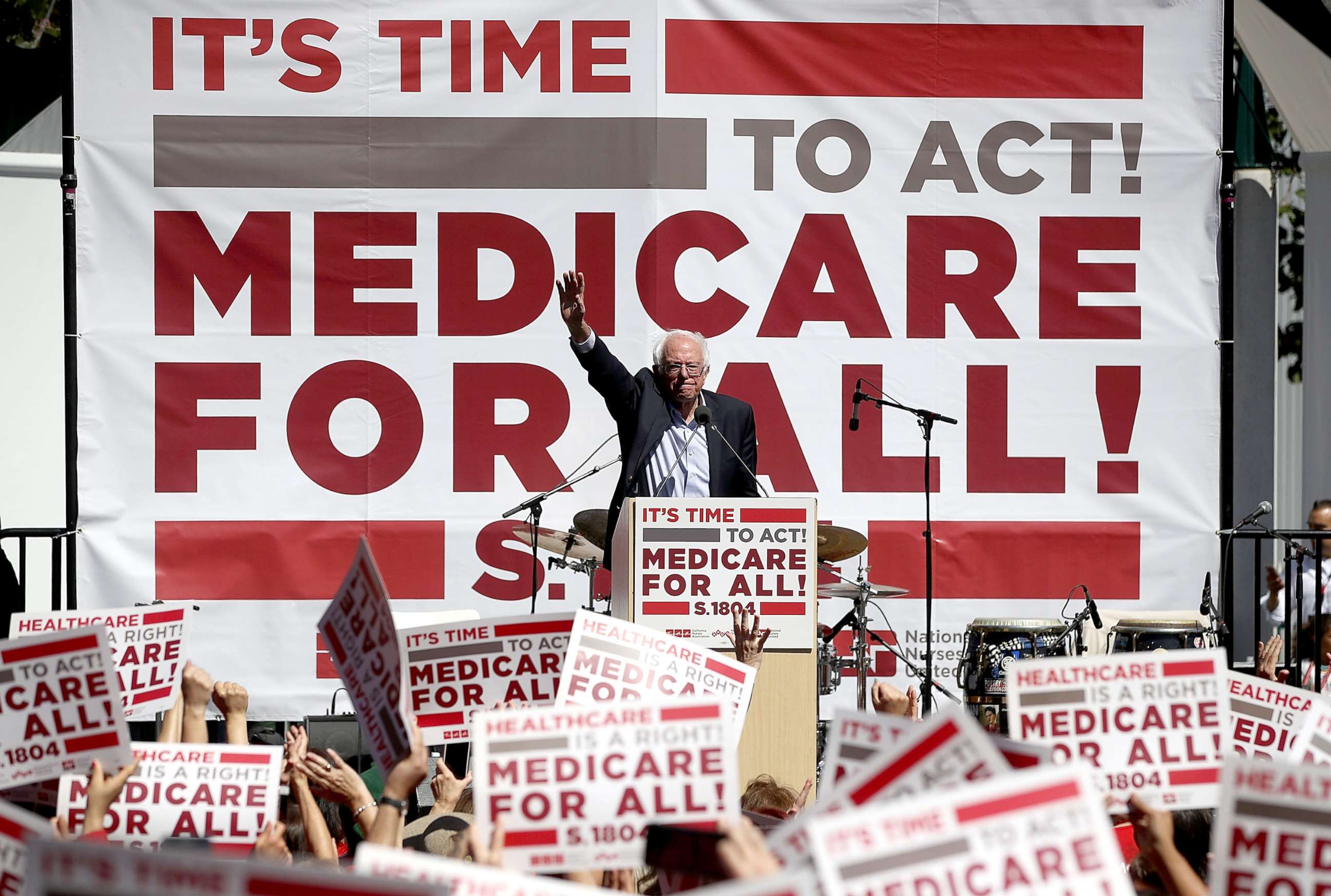 PHOTO: Sen. Bernie Sanders (I-VT) speaks during a health care rally at the 2017 Convention of the California Nurses Association/National Nurses Organizing Committee, Sept. 22, 2017, in San Francisco. 