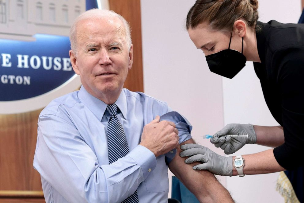 PHOTO: President Joe Biden receives a fourth dose of the Pfizer Covid-19 vaccine in the South Court Auditorium on March 30, 2022 in Washington, D.C.