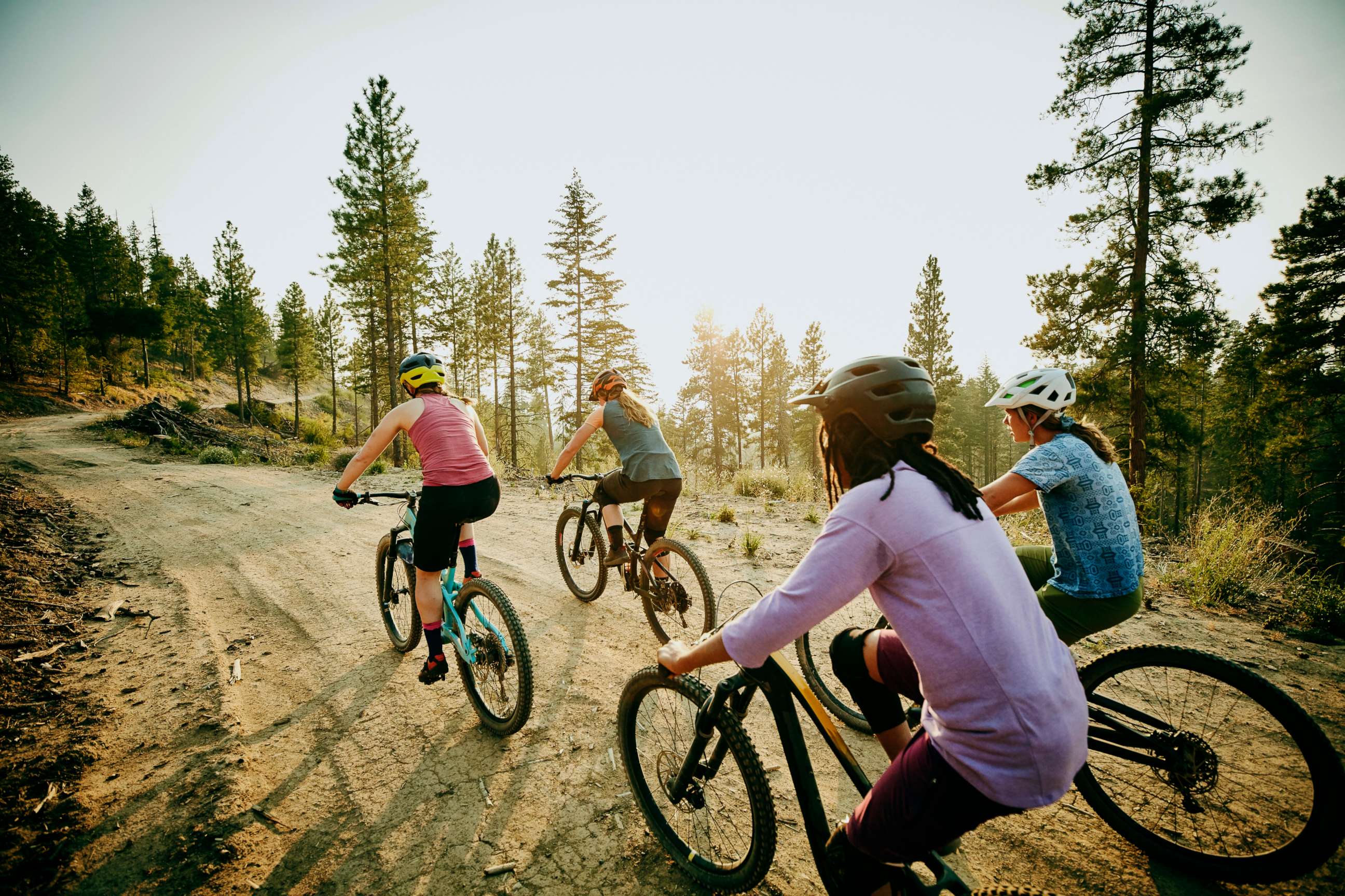 PHOTO: People bike along a path in this stock photo.