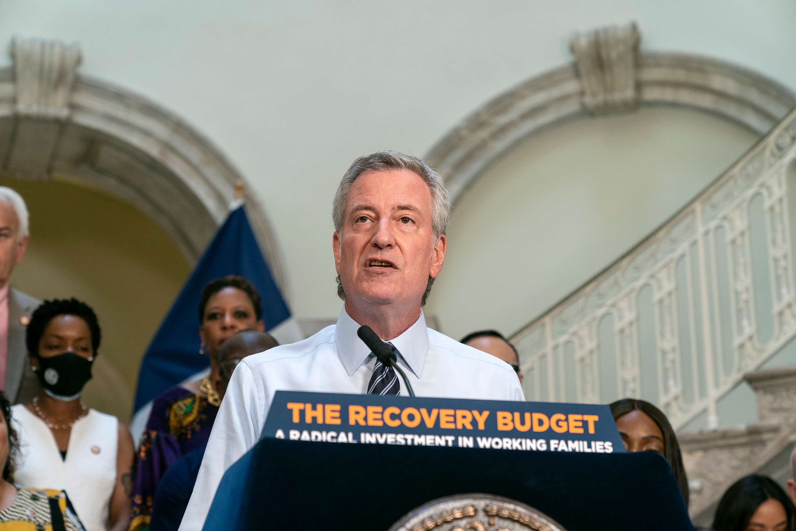 PHOTO: Mayor Bill de Blasio speaks at a joint press conference, June 30, 2021, in New York City.