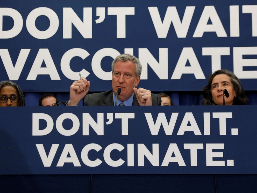 PHOTO: New York City Mayor Bill de Blasio speaks during a news conference, in Brooklyn, N.Y., April 9, 2019.
