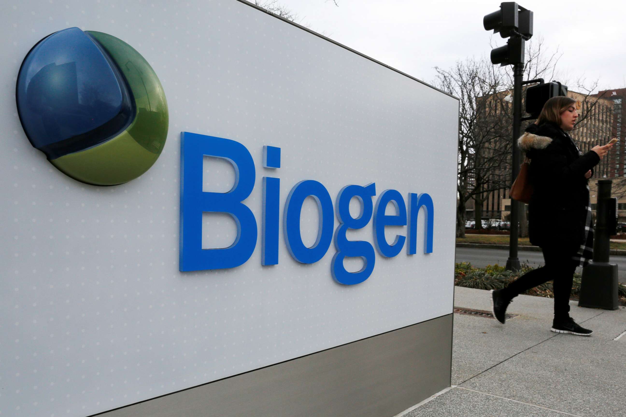 PHOTO: A sign marks a Biogen facility in Cambridge, Mass., Jan. 26, 2017.