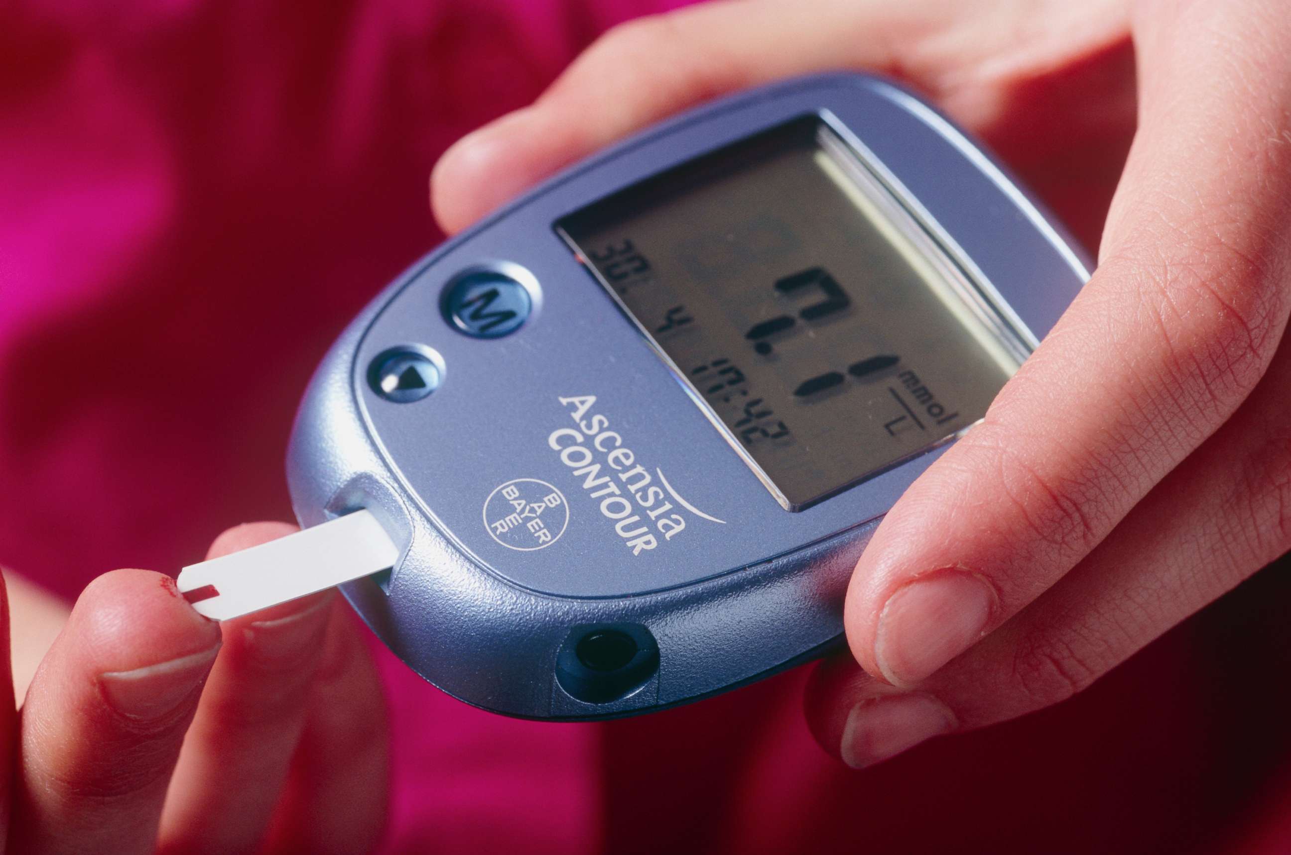 PHOTO: A woman uses a blood glucose measurement to check her blood.