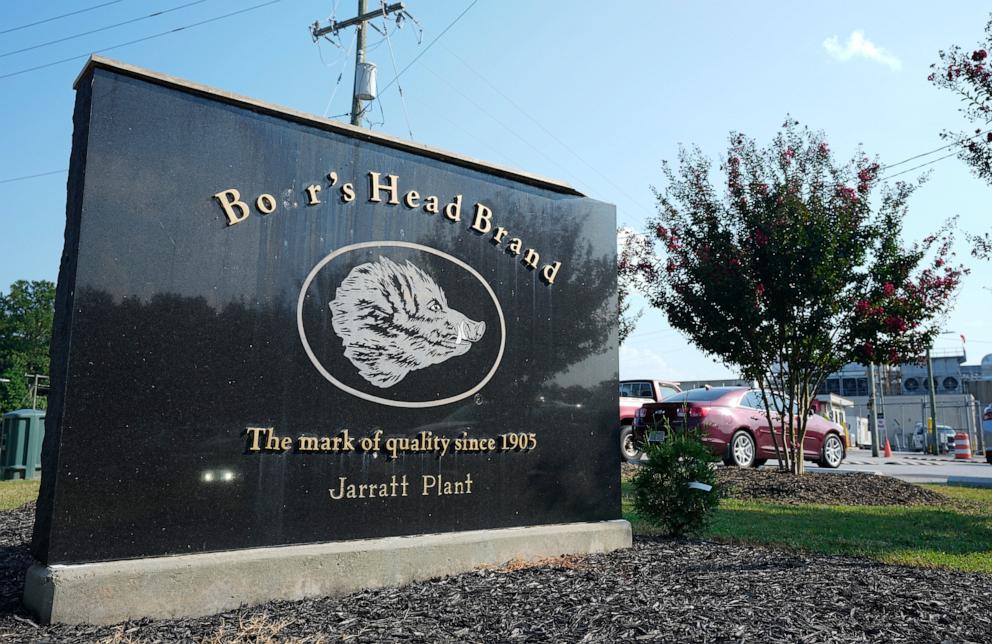 PHOTO: This sign marks the entrance of the Boar's Head processing plant on Aug. 29, 2024, in Jarratt, Va.