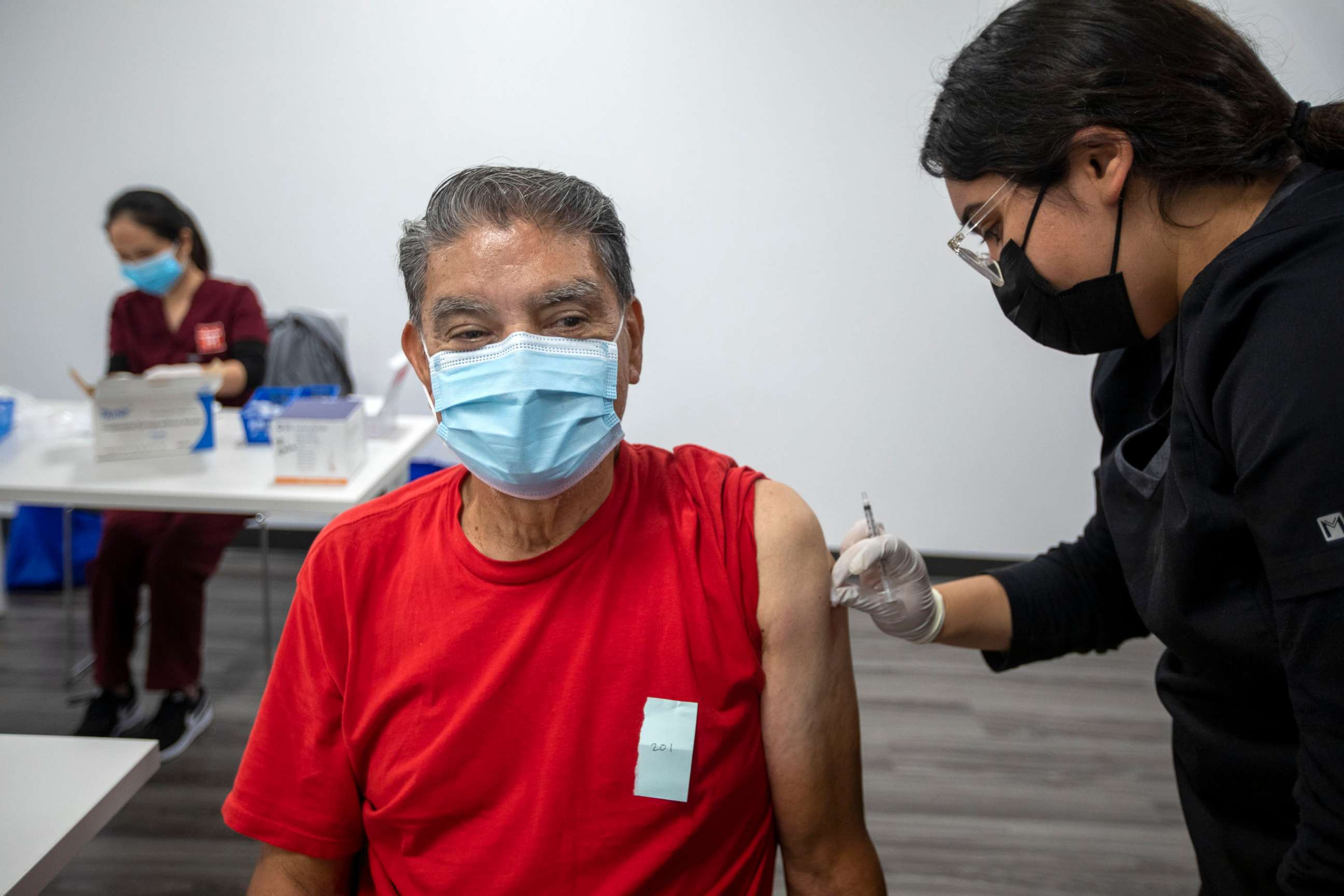 PHOTO: Jaime Sores, 70, gets a Covid-19 vaccination booster on Nov. 17, 2021, in El Monte, Calif.