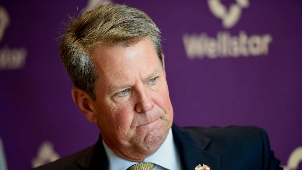 PHOTO: In this July 16, 2020, file photo, Georgia Gov. Brian Kemp is shown in Marietta, Ga.
