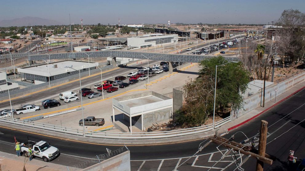 PHOTO: Vehicles enter the United States through the Mexicali-Calexico border crossing on June 4, 2020, in Mexicali, Mexico.