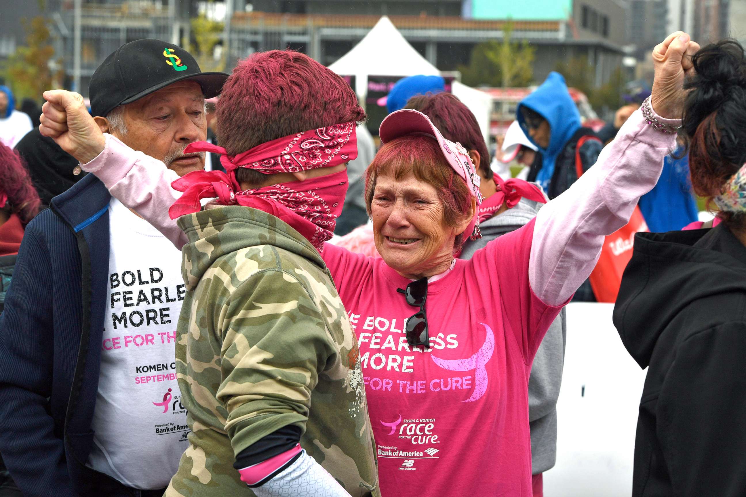 PHOTO: Judy Smith, a two time cancer survivor, gives a big hug to her great grandson  during the Celebration and Survivor Ceremony during the 25th annual Komen Colorado Race for the Cure on Sept. 24, 2017 in Denver.