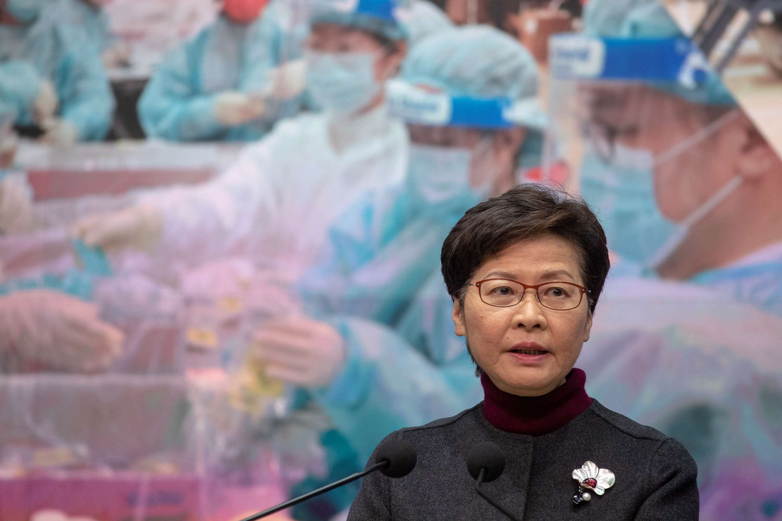 PHOTO: Hong Kong Chief Executive Carrie Lam during a news conference on Feb. 8, 2022 in Hong Kong.