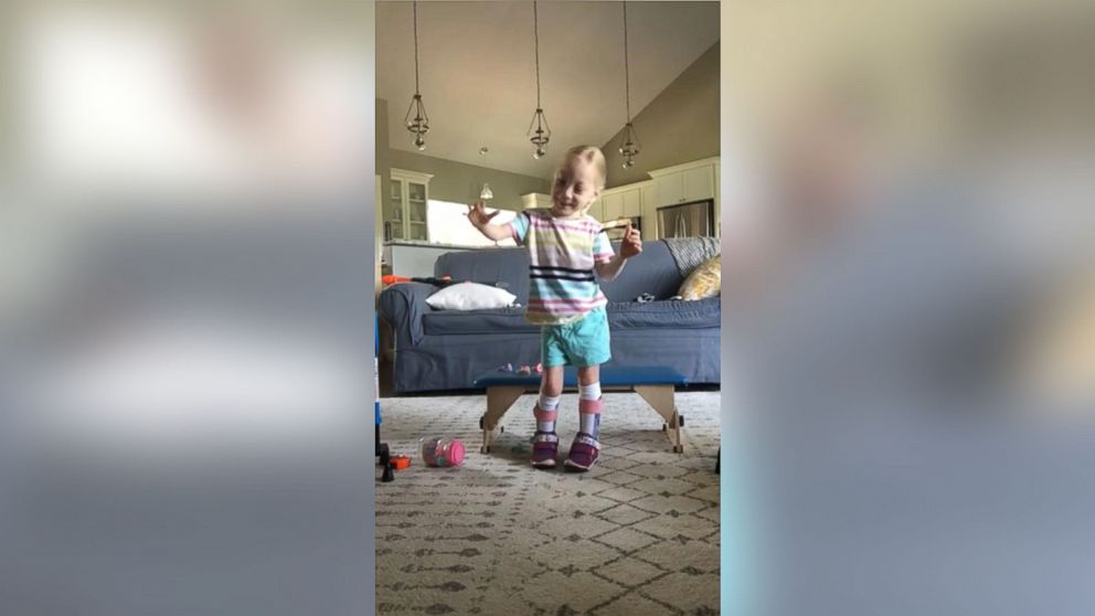 VIDEO: Child with cerebral palsy shows delight taking first steps on her own
