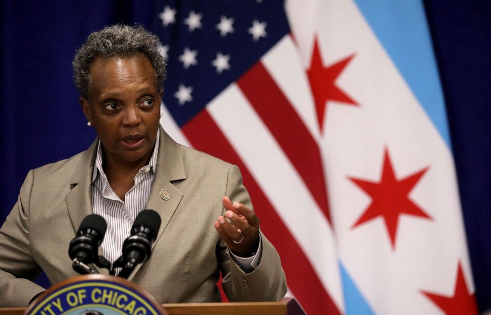 PHOTO: Mayor Lori Lightfoot speaks during a news conference at the Greater Western Community Development Project in Chicago on Sept. 14, 2020.