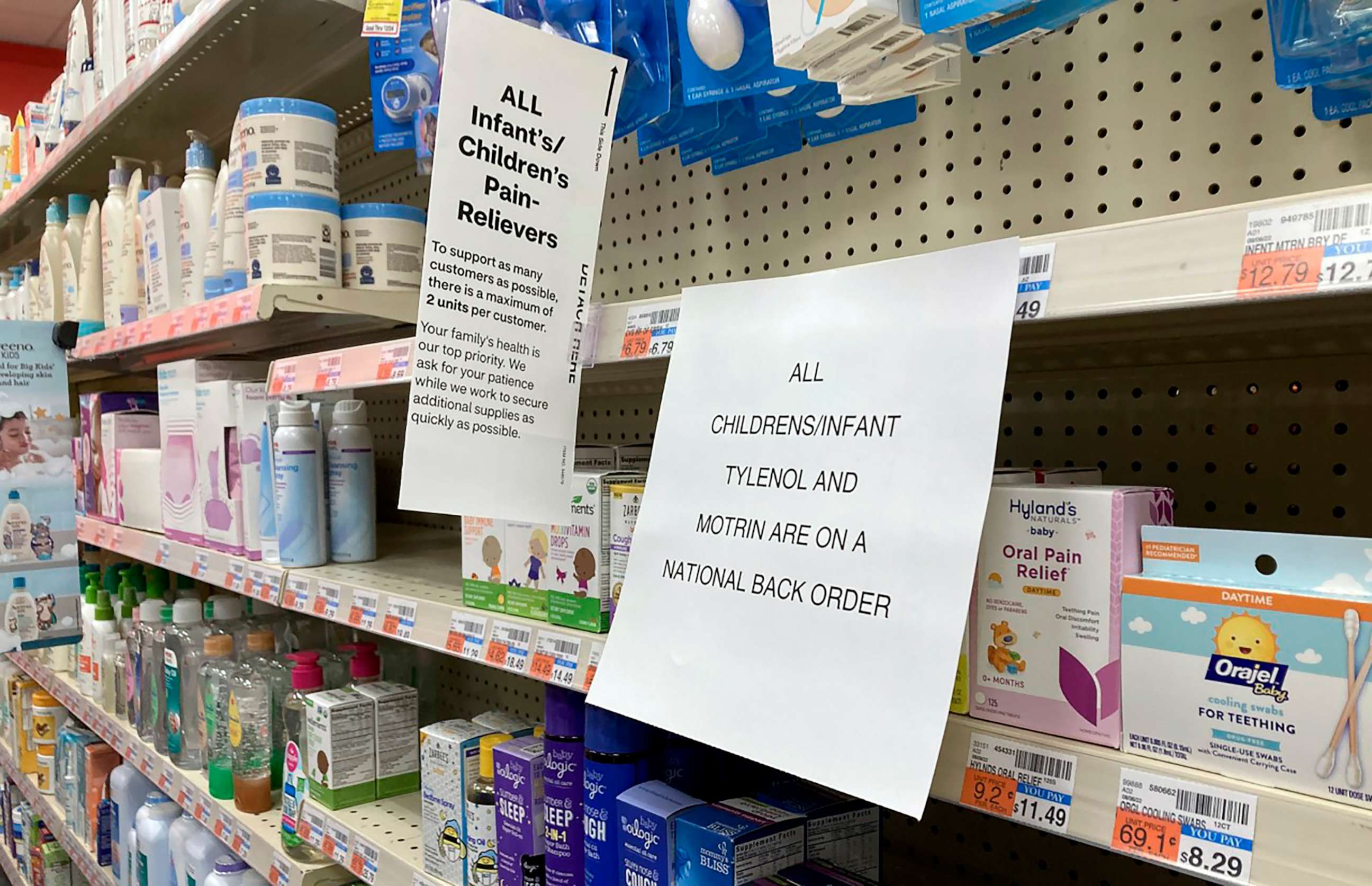PHOTO: A sign is placed near the section for children's medicine, Dec. 18, 2022 at a CVS in Greenlawn, N.Y.