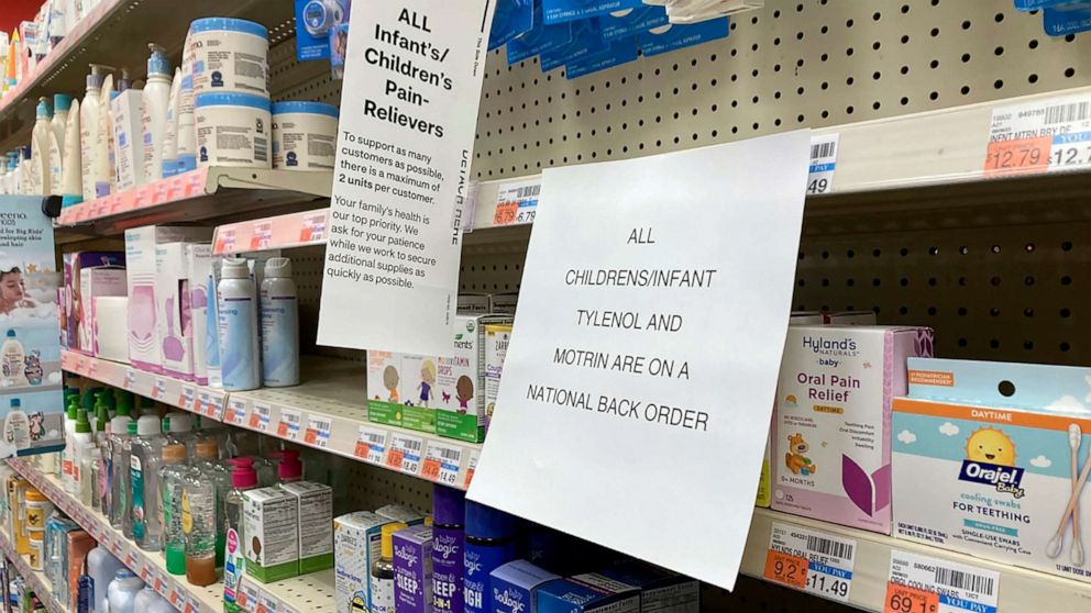 PHOTO: A sign is placed near the section for children's medicine, Dec. 18, 2022 at a CVS in Greenlawn, N.Y.