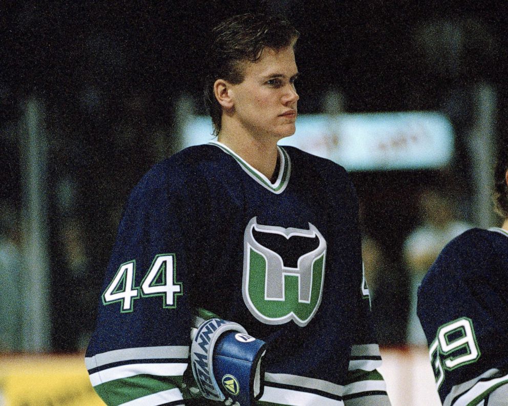 PHOTO: FILE - Chris Pronger #44 of the Hartford Whalers skates against the Montreal Canadiens in the early 1990's at the Montreal Forum in Montreal.