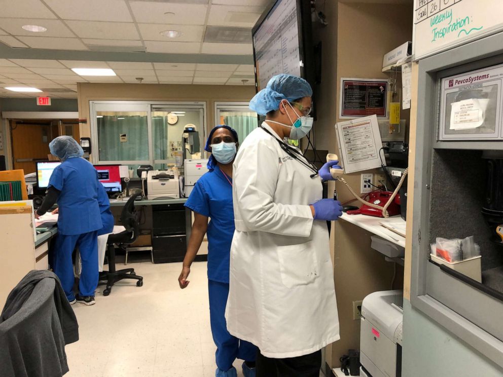 PHOTO: Dr. Elizabeth Clayborne, a pregnant doctor working in the emergency department of Prince George Hospital center, says she works 10-11 hours a day treating Coronavirus patients as Prince George's County emerges as a hotspot in Maryland. 