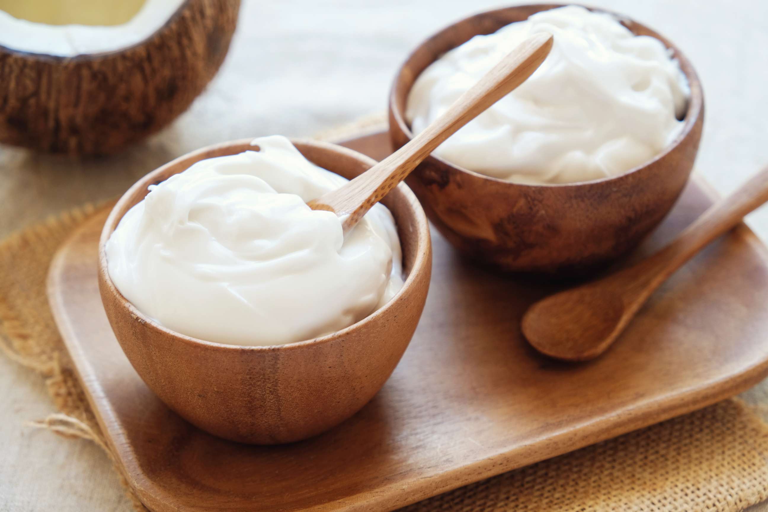 PHOTO: Dairy free organic coconut yogurt in wooden bowl is pictured in this undated photo.