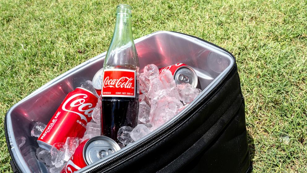 PHOTO: Coke beverages are displayed in an ice-cooler at a park on July 17, 2025, in Austin, Texas. 