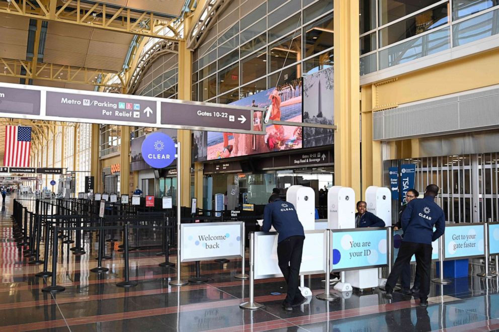 PHOTO: A view of empty TSA control checkpoint at Washington National Airport (DCA) on April 11, 2020, in Arlington, Va.