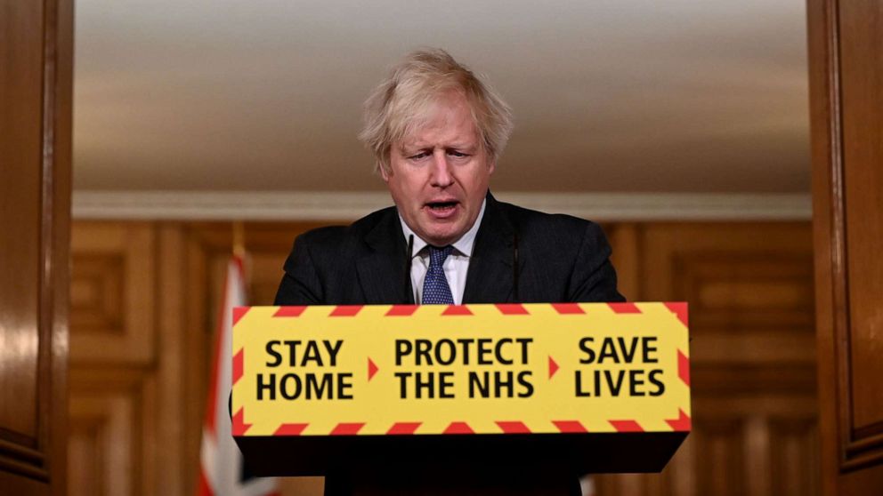 PHOTO: Britain's Prime Minister Boris Johnson speaks during a virtual press conference on the novel coronavirus COVID-19 pandemic, at 10 Downing Street in central London on Jan. 22, 2021.