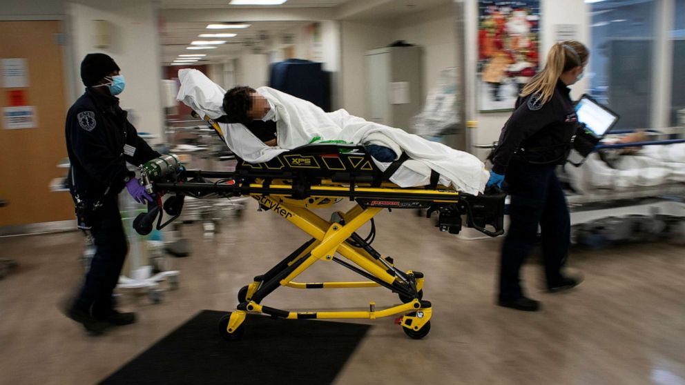 PHOTO: A coronavirus disease positive patient arrives to the emergency room of the COVID-19 unit, at Trinitas Regional Medical Center in Elizabeth, N.J., Jan. 5, 2020.