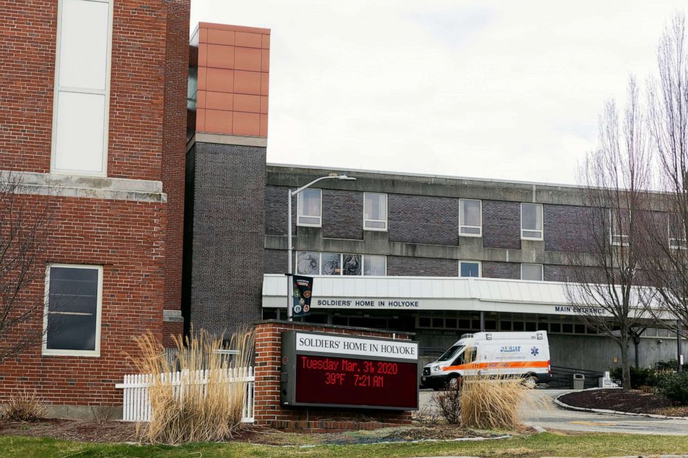 PHOTO: An ambulance is parked in front of the Holyoke Soldiers' Home, Tuesday morning, March 31, 2020, in Holyoke, Mass.