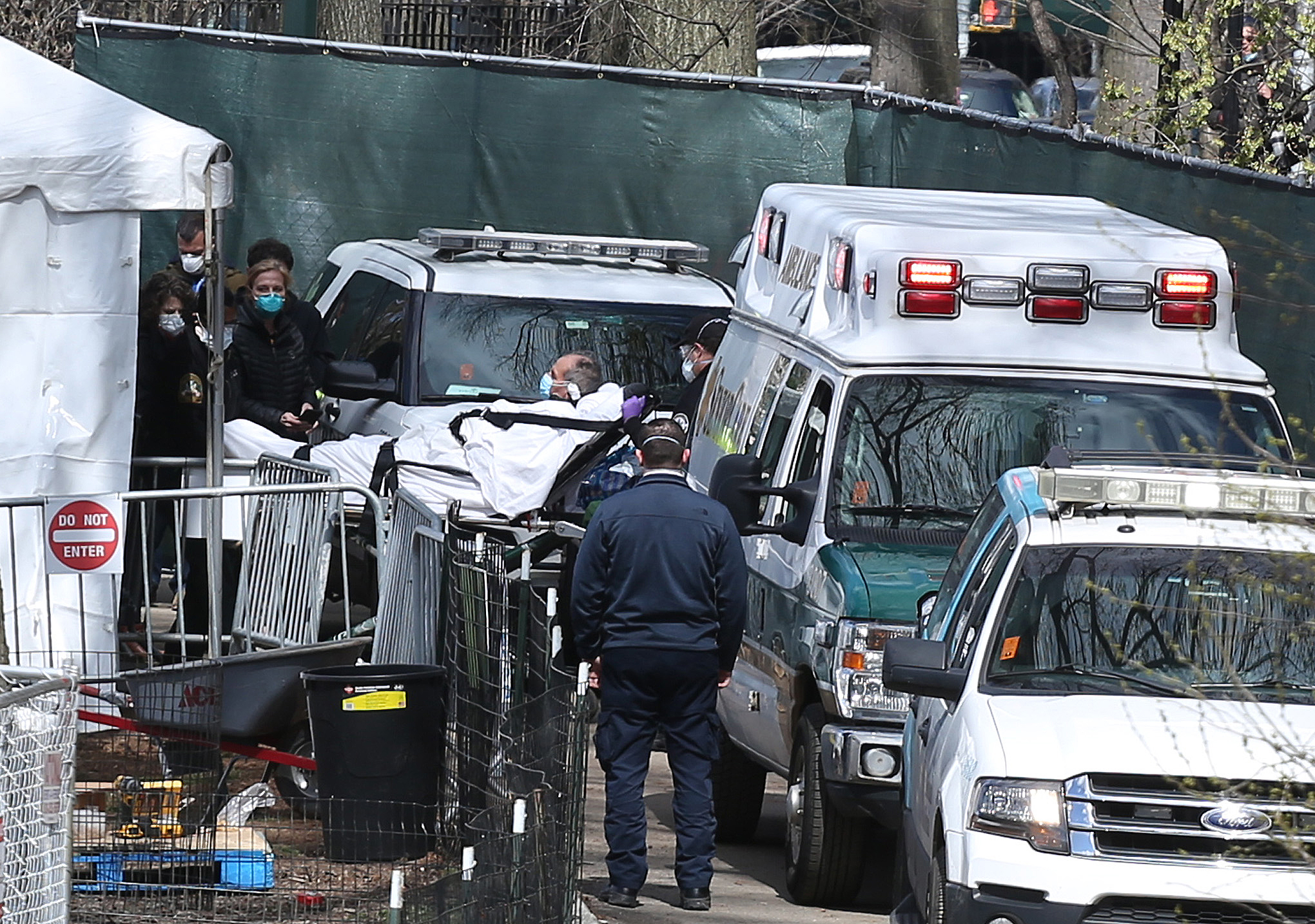 PHOTO: The first patient arrives at a newly constructed field hospital in the East Meadow of Central Park during the outbreak of the coronavirus disease in the Manhattan borough of New York, April 1, 2020.