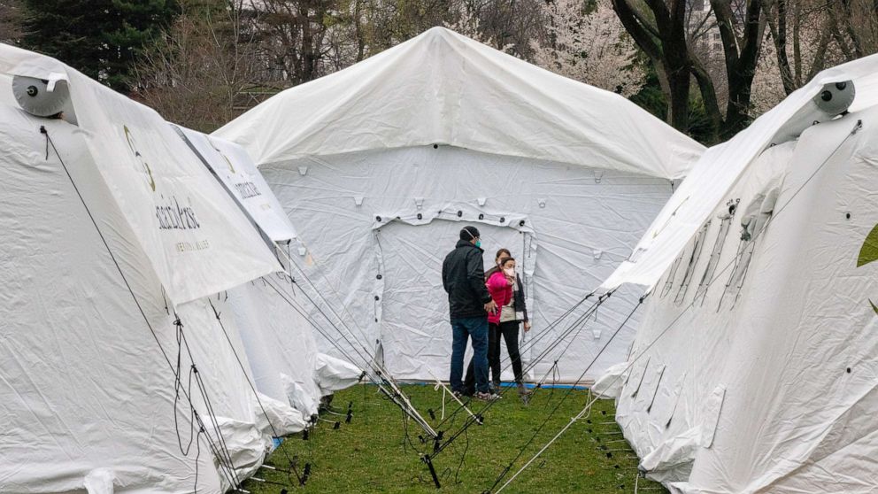 PHOTO: A field hospital is set up by Samaritan's Purse and FEMA at the East Meadow in Central Park amid a coronavirus outbreak in New York, March 30, 2020.