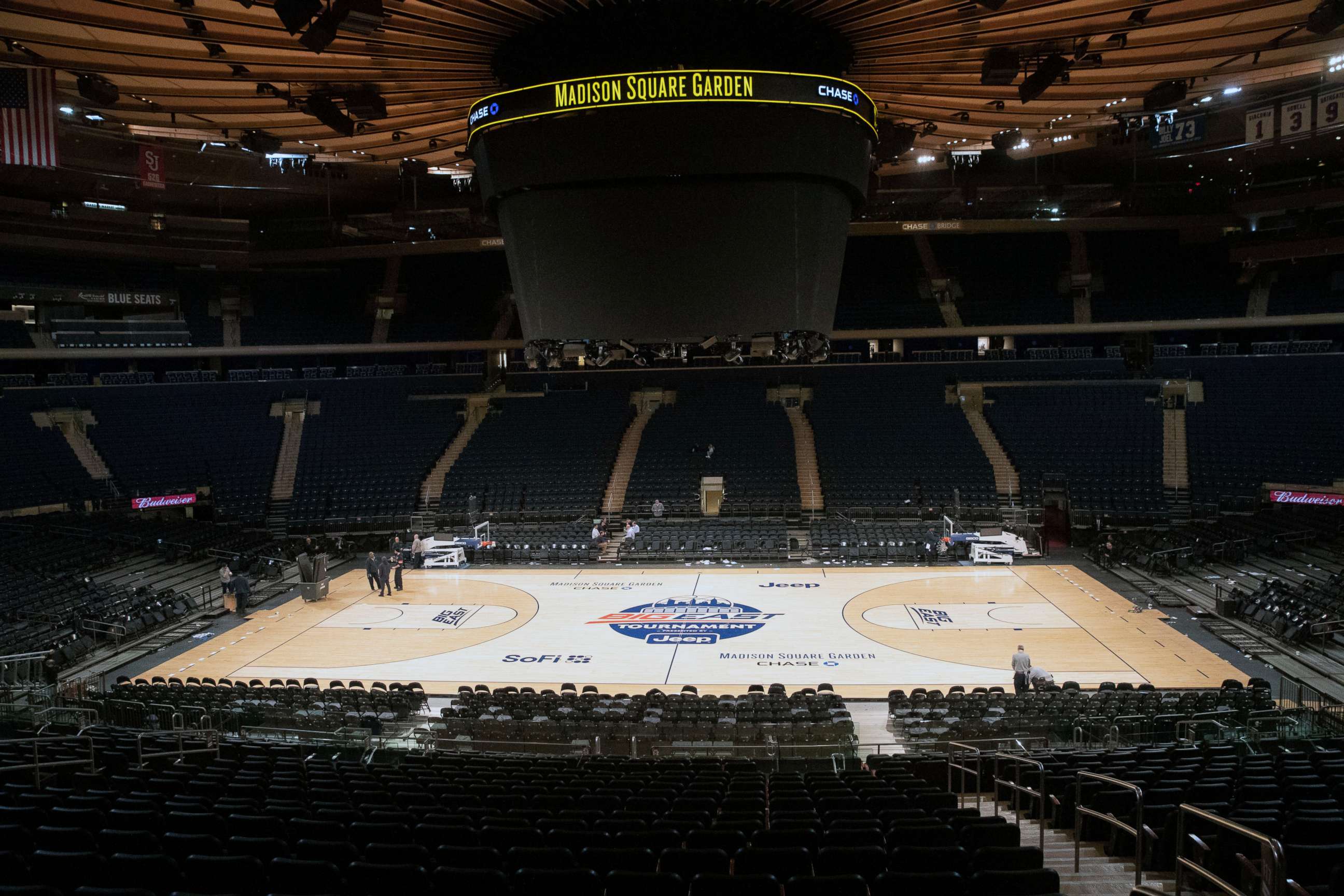 PHOTO: Madison Square Garden is shown after NCAA college basketball games in the men's Big East Conference tournament were cancelled due to concerns about the coronavirus, March 12, 2020, in New York.