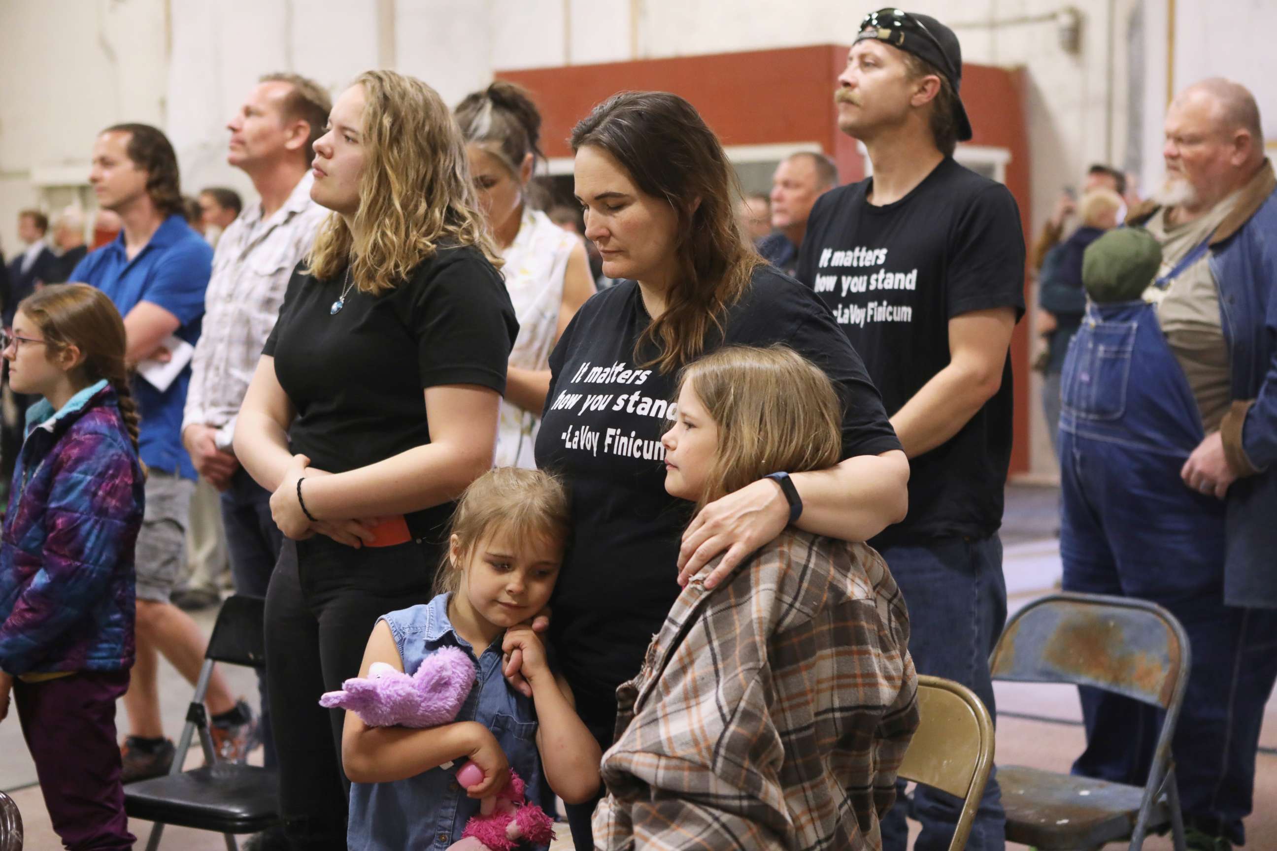 PHOTO: People attend an Easter Sunday church service organized by libertarian activist Ammon Bundy despite concerns over coronavirus disease (COVID-19) in Emmett, Idaho, U.S. April 12, 2020. 