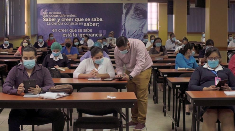 PHOTO: Healthcare workers in El Salvador receive training as part of the COVAX initiative, Feb. 23, 2021.