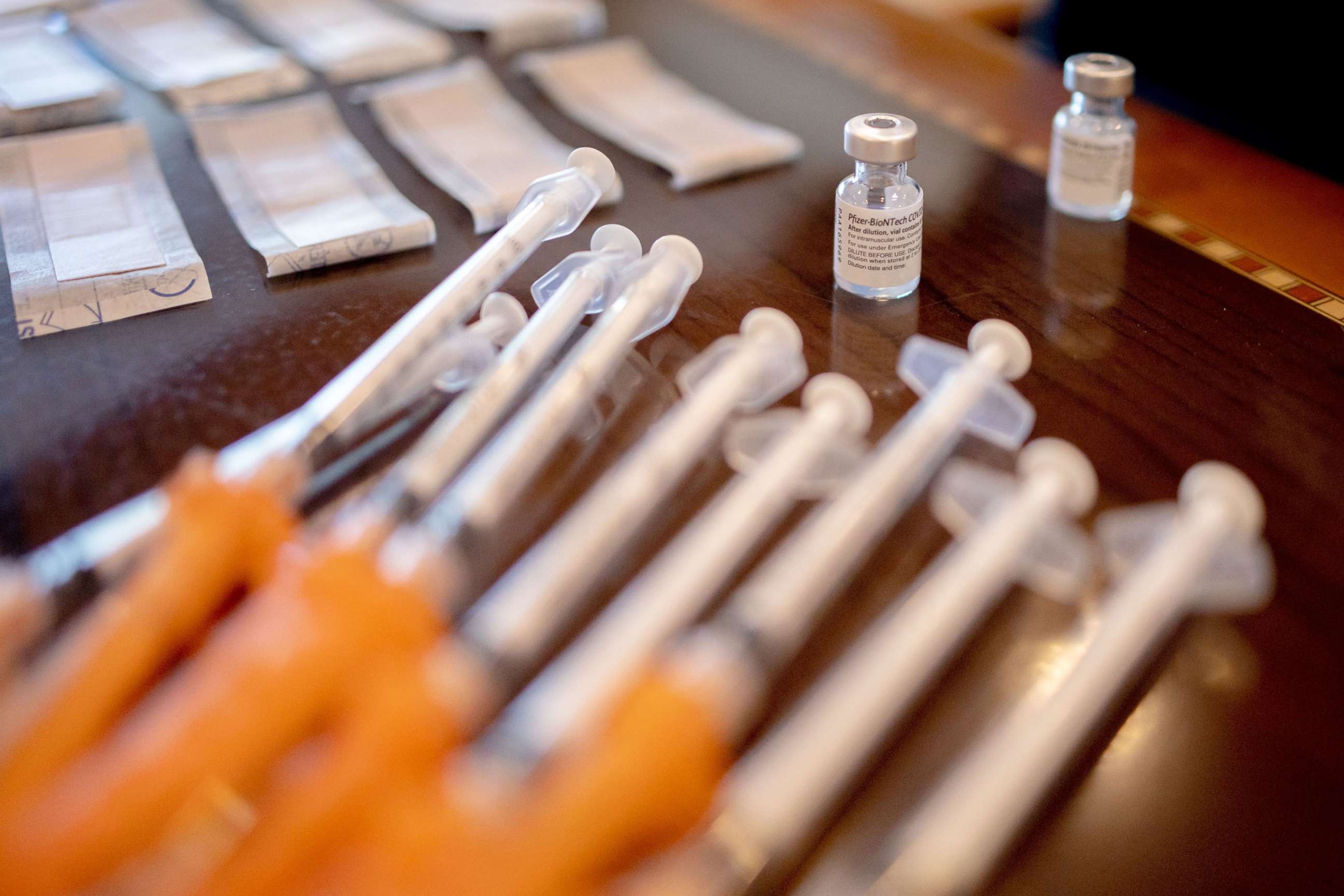 PHOTO: Pfizer-BioNTech Covid-19 vaccines await administration at a senior living facility in Worcester, Pa., Aug. 25, 2021. 