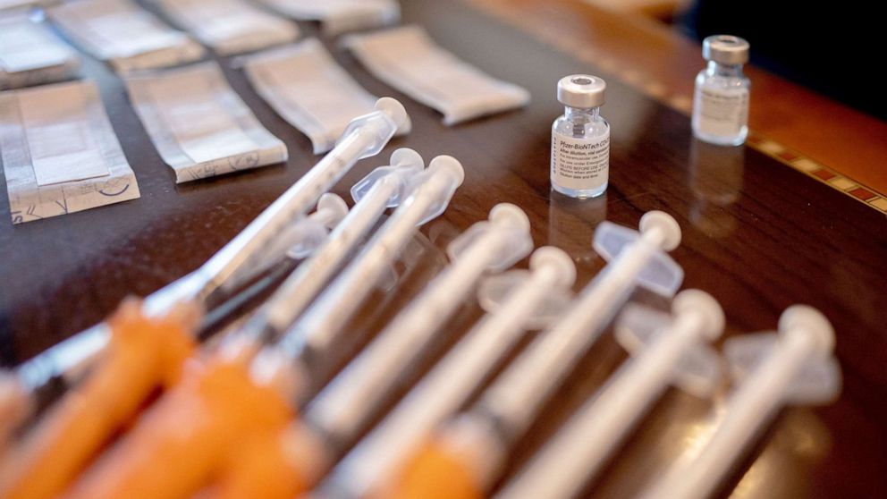 PHOTO: Pfizer-BioNTech Covid-19 vaccines await administration at a senior living facility in Worcester, Pa., Aug. 25, 2021. 