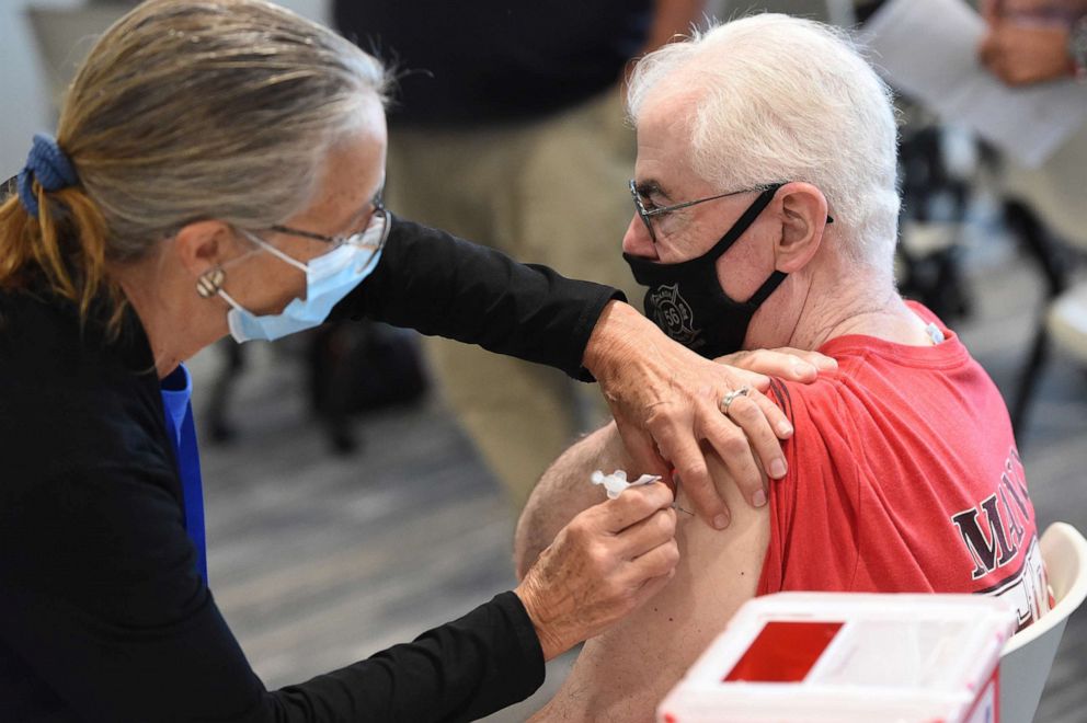 PHOTO: In this Oct. 25, 2021, file photo, a COVID-19 vaccine clinic was held at the Haverford Township Municipal Building for area first responders and those eligible for the booster shots of all three vaccines, in Havertown, Penn.