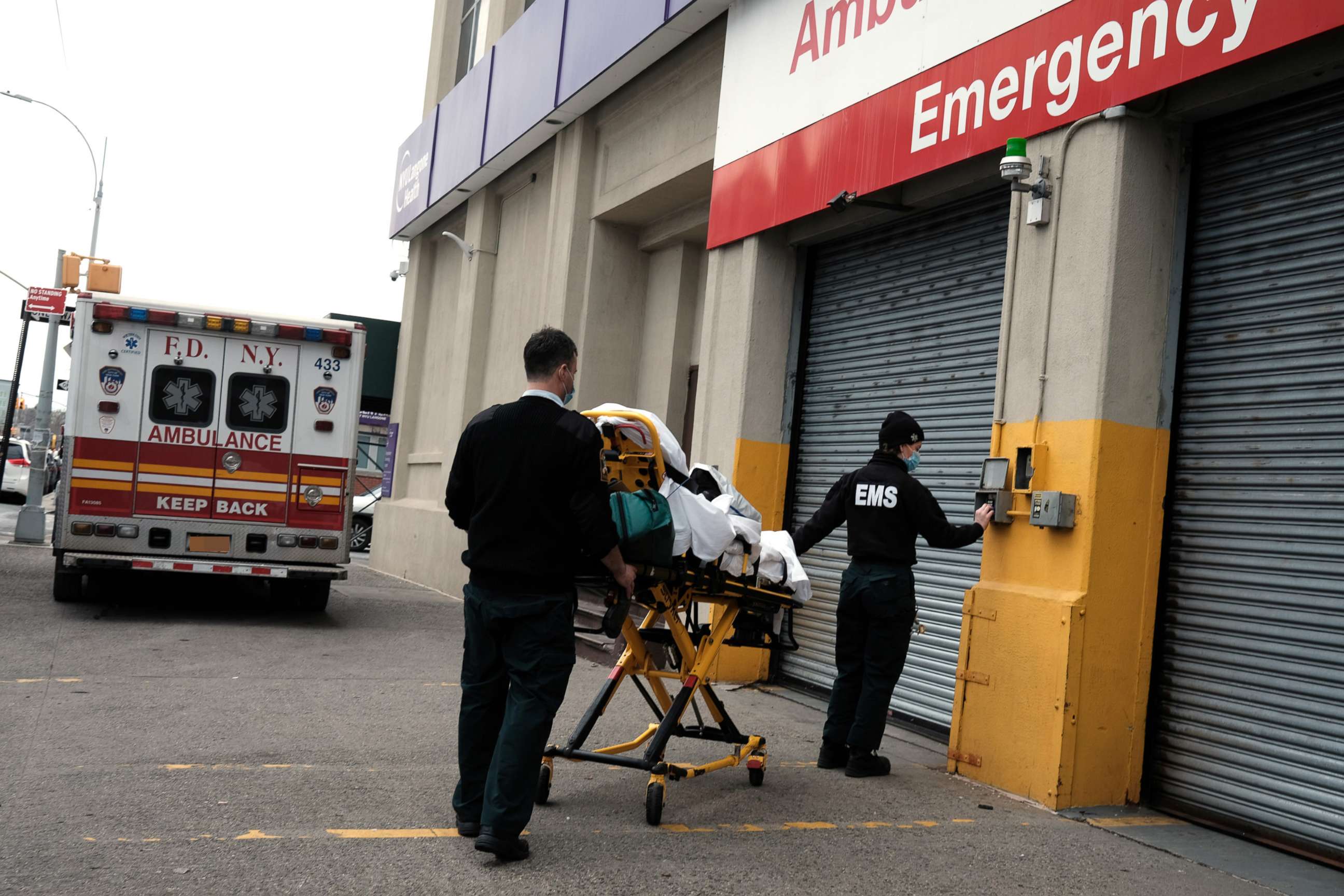 PHOTO: In this Jan. 27, 2021, file photo, a patient is brought into a Brooklyn hospital that has seen a high number of Covid-19 patients in New York.