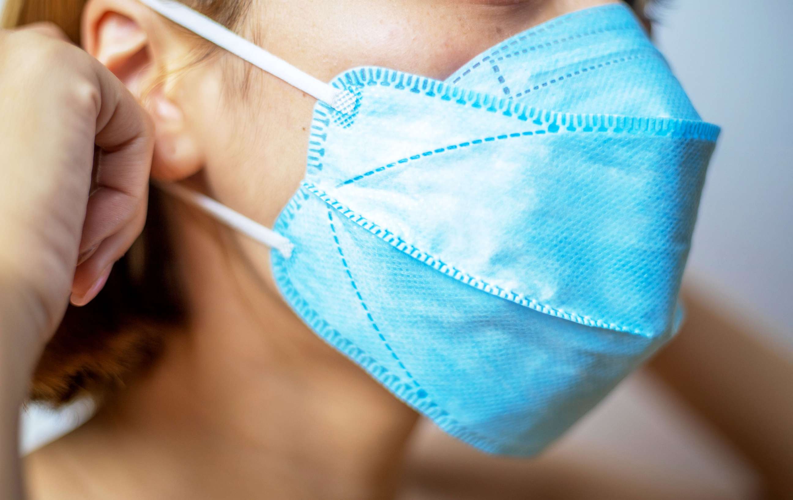 PHOTO:A protective mask to prevent the spread of COVID-19 is modeled in an undated stock image.