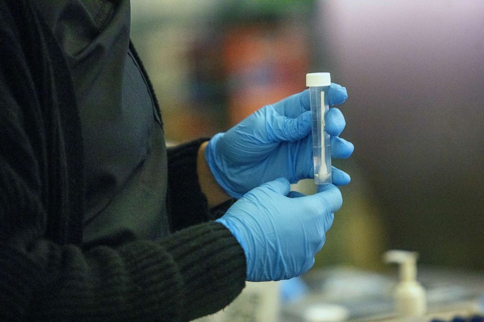 PHOTO: FILE - A test swab at a CDC Covid-19 variant testing site inside Tom Bradley International Terminal at Los Angeles International Airport (LAX) in Los Angeles, Jan. 9, 2023.
