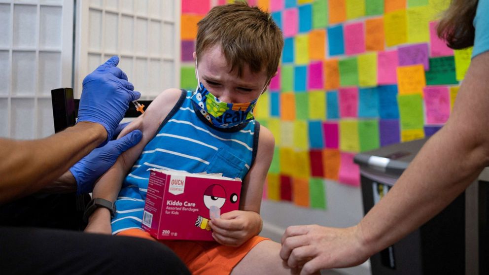 PHOTO: Brady Bubel, 5, receives a Pfizer-BioNTech COVID-19 booster vaccine in Schwenksville, Pa., June 2, 2022.
