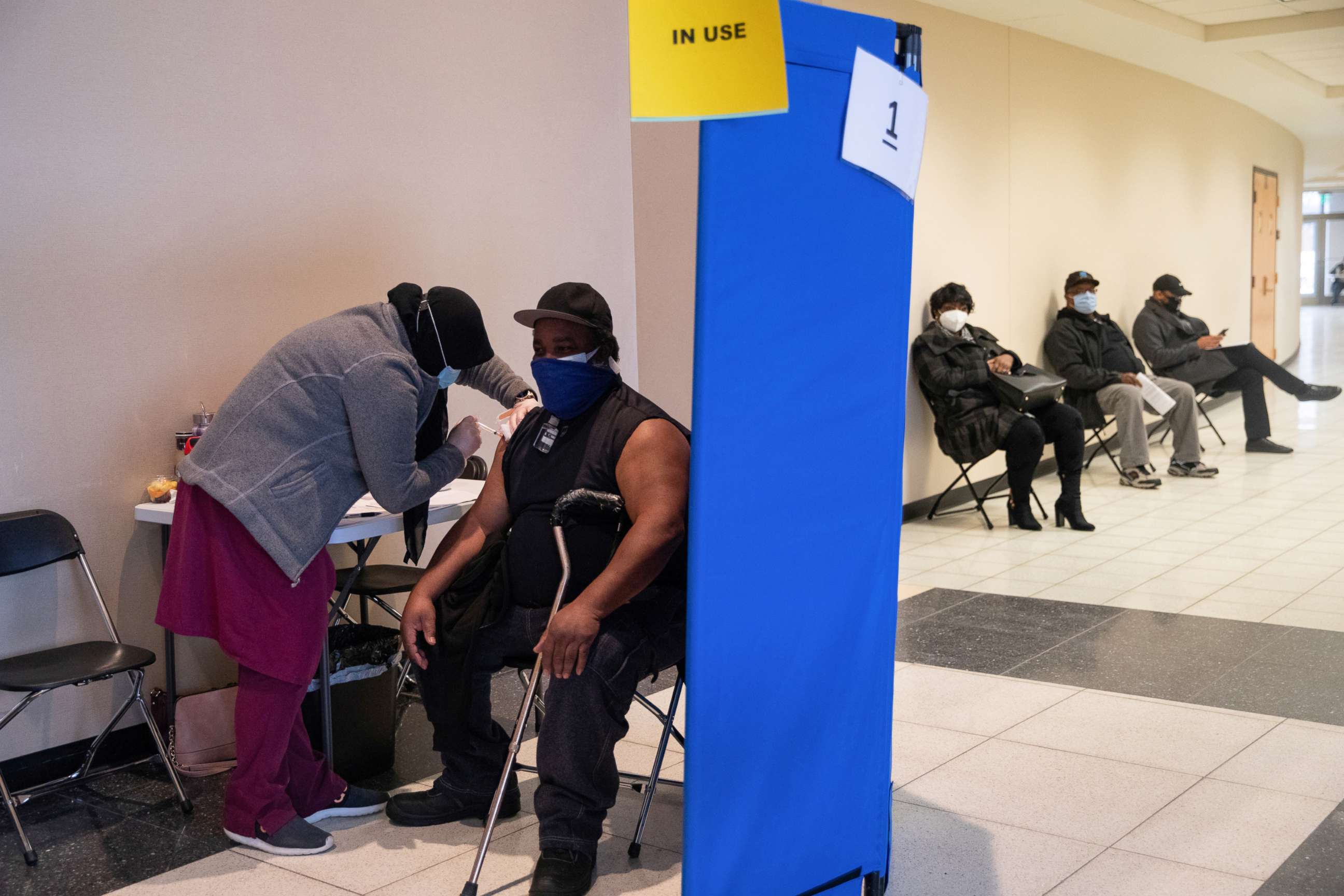 PHOTO: Seniors receive their Covid-19 disease vaccinations in Detroit, Ferb. 27, 2021.