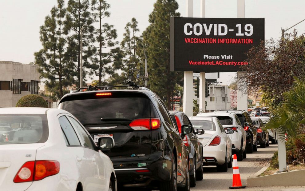 PHOTO: The Forum in Inglewood began vaccination distribution serving as a COVID-19 vaccination site, while also serving as a COVID-19 testing site, Jan. 19, 2021.