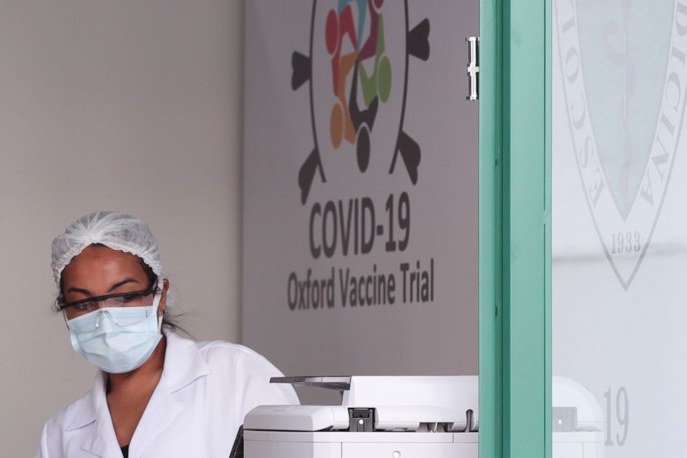 PHOTO: An employee is seen at the Reference Center for Special Immunobiologicals (CRIE) of the Federal University of Sao Paulo (Unifesp) where the trials of the Oxford/AstraZeneca coronavirus vaccine are conducted, in Sao Paulo, Brazil, June 24, 2020.